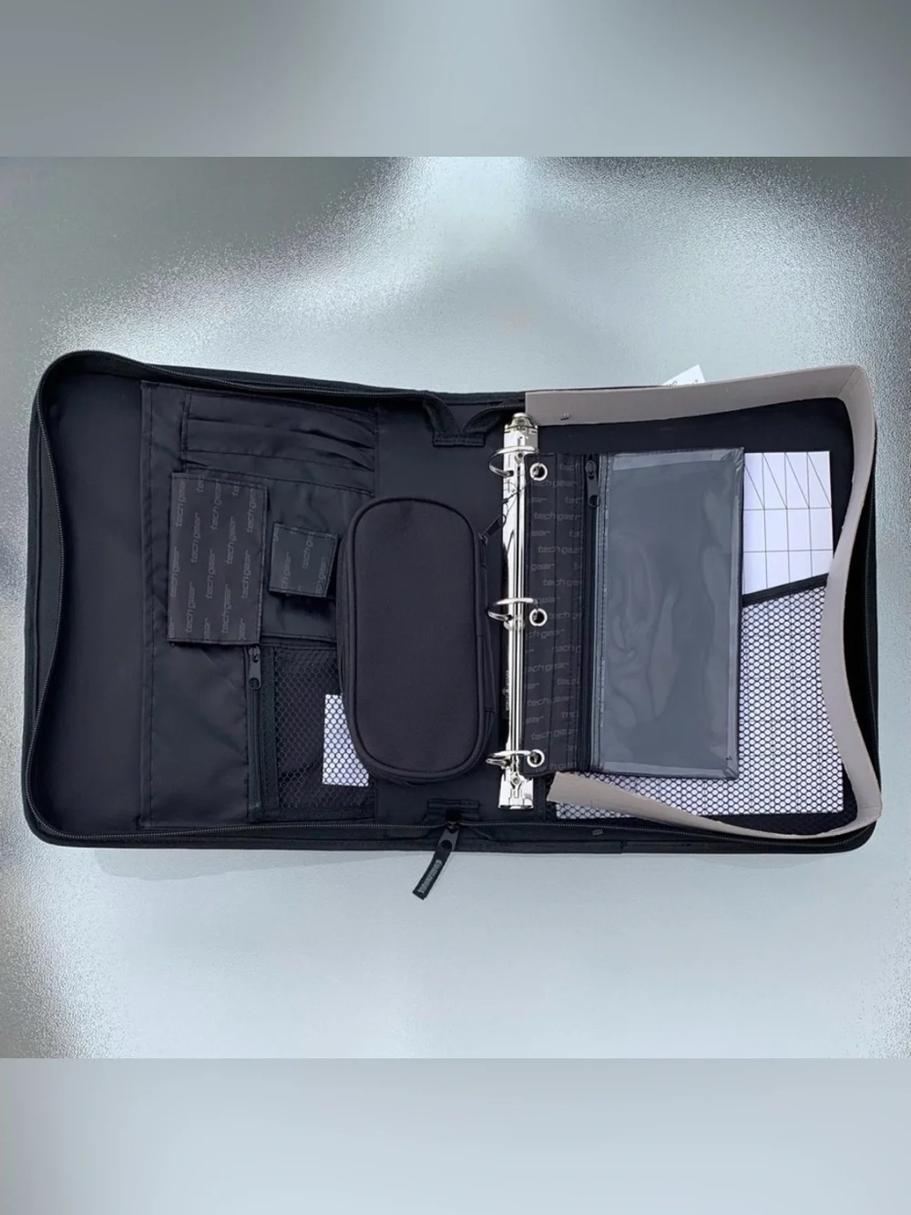 Tech Gear Mega Filled Black and Grey Padded 3-Ring Binder Organizer